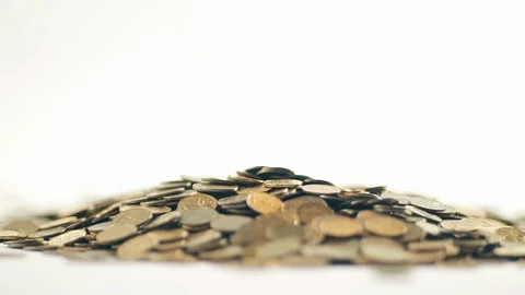 White-gloved hands scooping up a pile of gold coins. They sort out and scatter Stock Footage 122658775