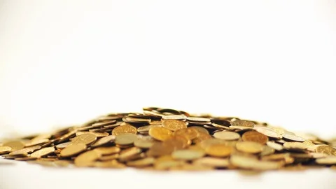 White-gloved hands scooping up a pile of gold coins. They sort out and scatter Stock Footage 122659062