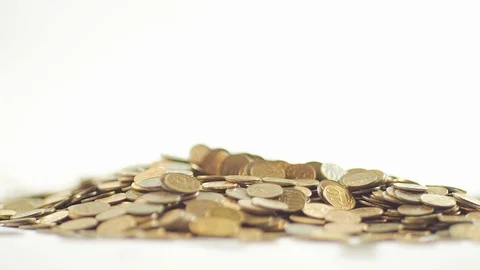 White-gloved hands scooping up a pile of gold coins. They sort out and scatter Stock Footage 122660593