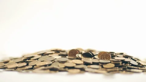 White-gloved hands scooping up a pile of gold coins. They sort out and scatter Stock Footage 122660861