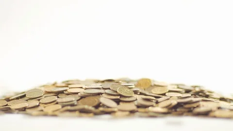 White-gloved hands scooping up a pile of gold coins. They sort out and scatter Stock Footage 122661162