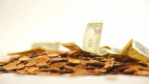 White-gloved hands scooping up a pile of gold coins. They sort out and scatter Stock Footage 122661816