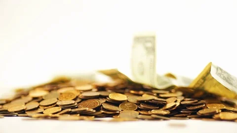 White-gloved hands scooping up a pile of gold coins. They sort out and scatter Stock Footage 122662160