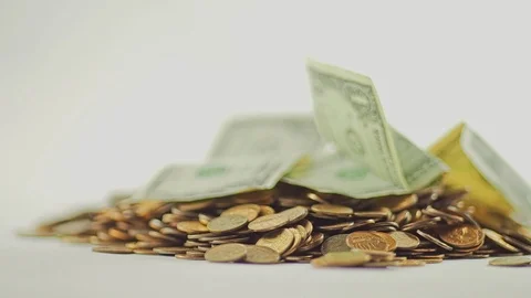 White-gloved hands scooping up a pile of gold coins. They sort out and scatter Stock Footage 122662332