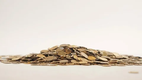 White-gloved hands scooping up a pile of gold coins. They sort out and scatter Stock Footage 122708287