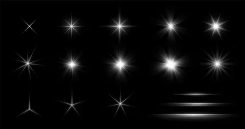 White Glow lighting Star. Collection of different light effects on black イラスト素材
