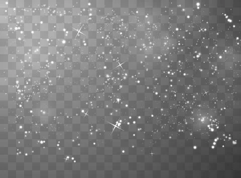 White glowing dust light on transparent dark background, illuminated shimmer Stock Illustration