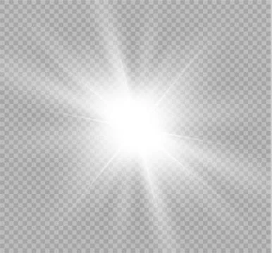 White glowing light burst explosion on transparent background. Vector Stock Illustration