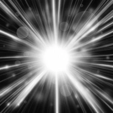 White glowing light burst explosion isolated on black background Illustrazione stock
