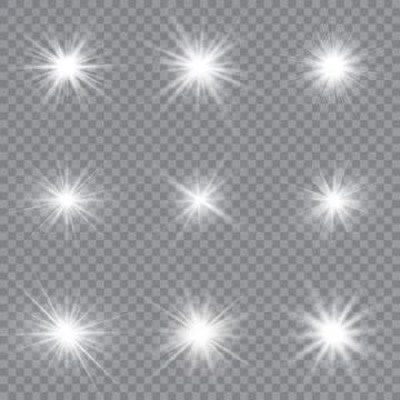 White glowing light explodes on a transparent background. Sparkling magical d Stock Illustration