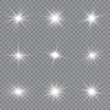 White glowing light explodes on a transparent background. Sparkling magical d Illustrazione stock