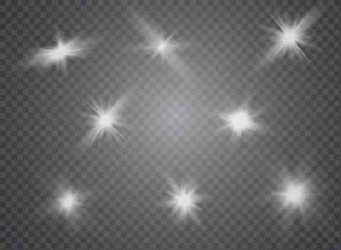 White glowing light explodes on a transparent background. Sparkling magical dust Stock Illustration