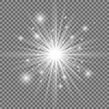 White glowing light explosion with transparent background. Vector illustratio Illustrazione stock