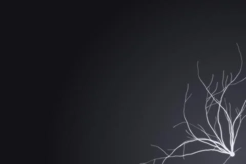White glowing lightning bolt branches spreading from corner on dark purple .. Stock Photos
