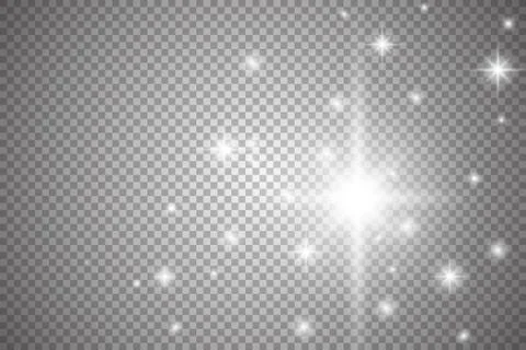 White glowing lights effects isolated on transparent background. Sun flash wi Stock Illustration