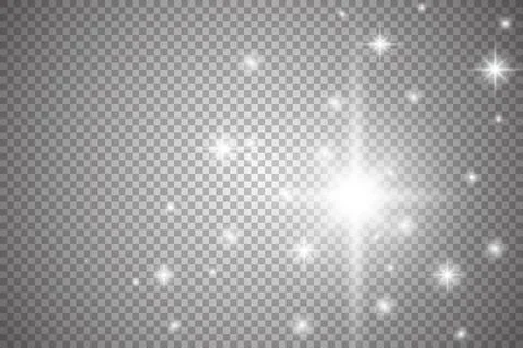 White glowing lights effects isolated on transparent background. Sun flash with Ilustração Stock