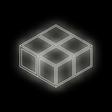 White glowing lines create a cube grid structure, forming a complex three dim Stock Illustration