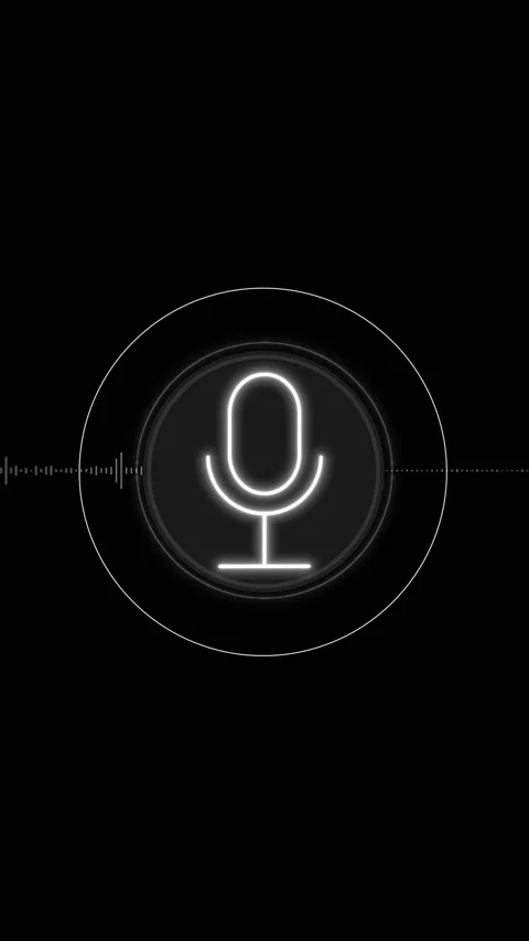 White glowing microphone symbol rings background with an animated audio waveform Stock Footage 340550677