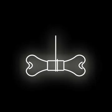 White glowing neon bone sign on black background Stock Illustration