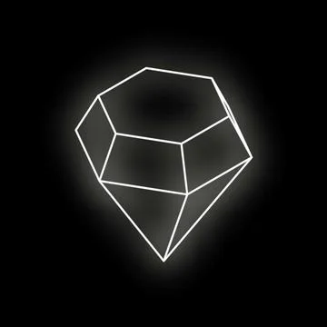 White glowing neon line drawing of abstract geometric shape on black backgrou Stock Illustration