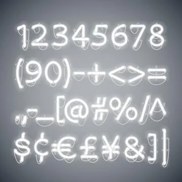 White Glowing Neon Numbers Stock Illustration
