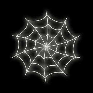 White glowing neon spider web glowing on black background 스톡 일러스트