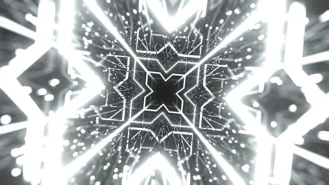 White Glowing Neon Tunnel with Geometry and Flying Sparks Background VJ Loop Stock-Footage 337926404
