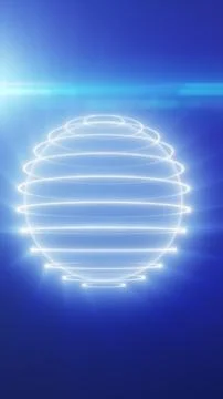 White glowing orbital rings create a holographic sphere on a blue futuristi.. Stock Illustration