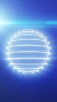 White glowing orbital rings create a holographic sphere on a blue futuristi.. Stock Illustration
