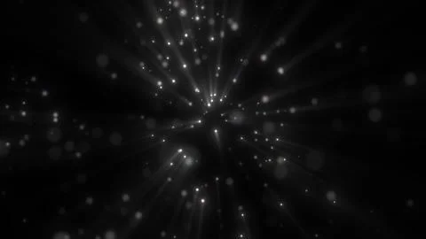White glowing particles and soft streaks radiating from darkness, creating .. Illustrazione stock