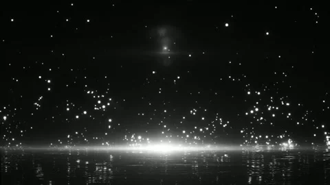 White Glowing Particles Erupting on Reflective Water Surface Loop Stock Footage 320856948