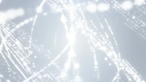 White glowing particles swirling on a soft light gray background Stock Footage 312814685