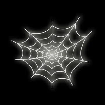 White glowing spider web glowing on black background Stock Illustration