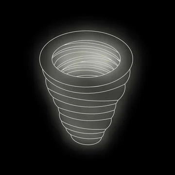 White glowing spiral shape on black background is forming a cone Stock Illustration