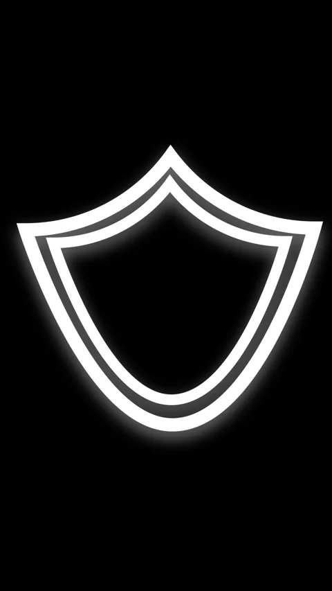 White Glowing VPN Shield Icon with Neon Outline on Black Background virtual.. Video stock 337460755