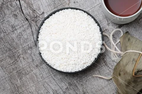 White glutinous rice and glutinous rice dumpling Stock Photos