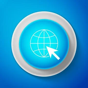 White Go To Web icon isolated on blue background. Globe and cursor. Website Stock Illustration