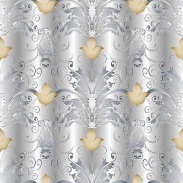 White gold Baroque seamless pattern Stock Illustration
