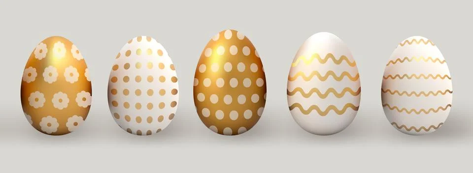 White Gold Easter Egg Set. Three-dimensional render glistering vector Stock-Illustration
