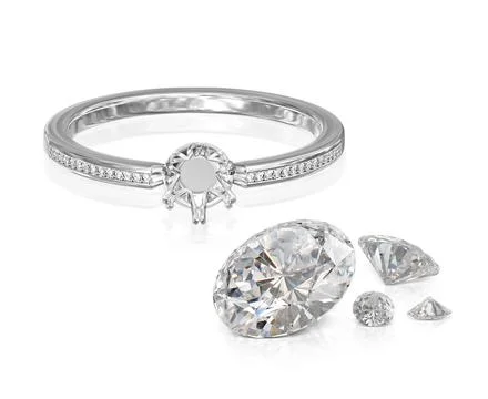 White gold or silver ring without gemstone and round diamond with reflection Stock Illustration