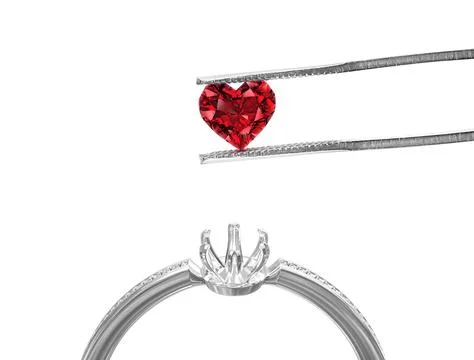 White gold or silver ring without gemstone and Excellent red heart cut diam.. Stock Illustration