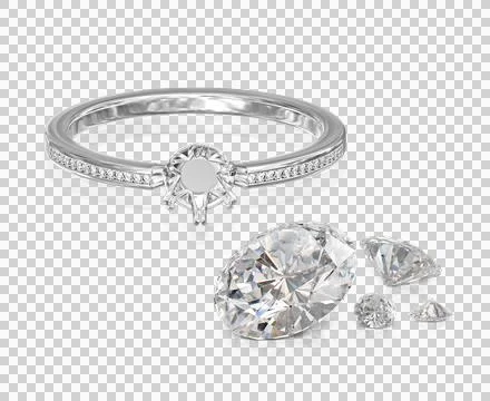 White gold or silver ring without gemstone and round diamond, transparent b.. Stock Illustration