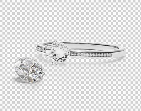White gold or silver ring without gemstone and round diamond, transparent b.. Stock Illustration