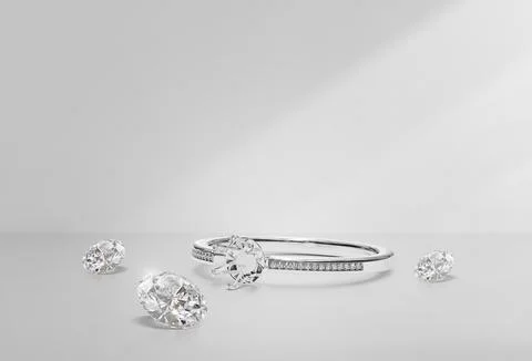 White gold or silver ring without gemstone and round diamond with reflectio.. Stock Illustration