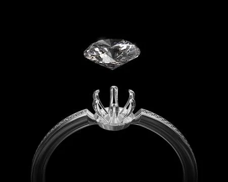 White gold or silver ring without gemstone and round diamond with reflection Stock Photos