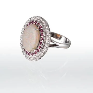 White gold ring with opal Stock Photos