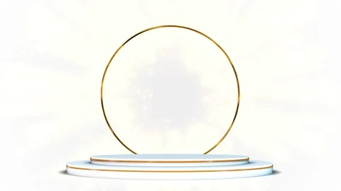 White gold ring podium clean circular frame, bright rays, elegant platform, mini Stock Footage 340456040