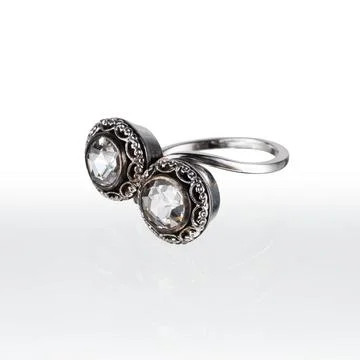 White gold ring with two brilliant Stock Photos