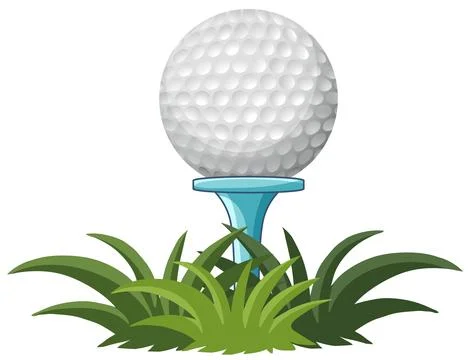 White Golf Ball Resting on a Blue Tee in Green Grass Stock Illustration