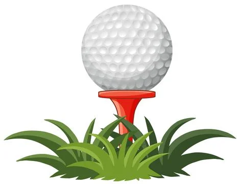 White Golf Ball Resting on a Red Tee in Green Grass Stock Illustration